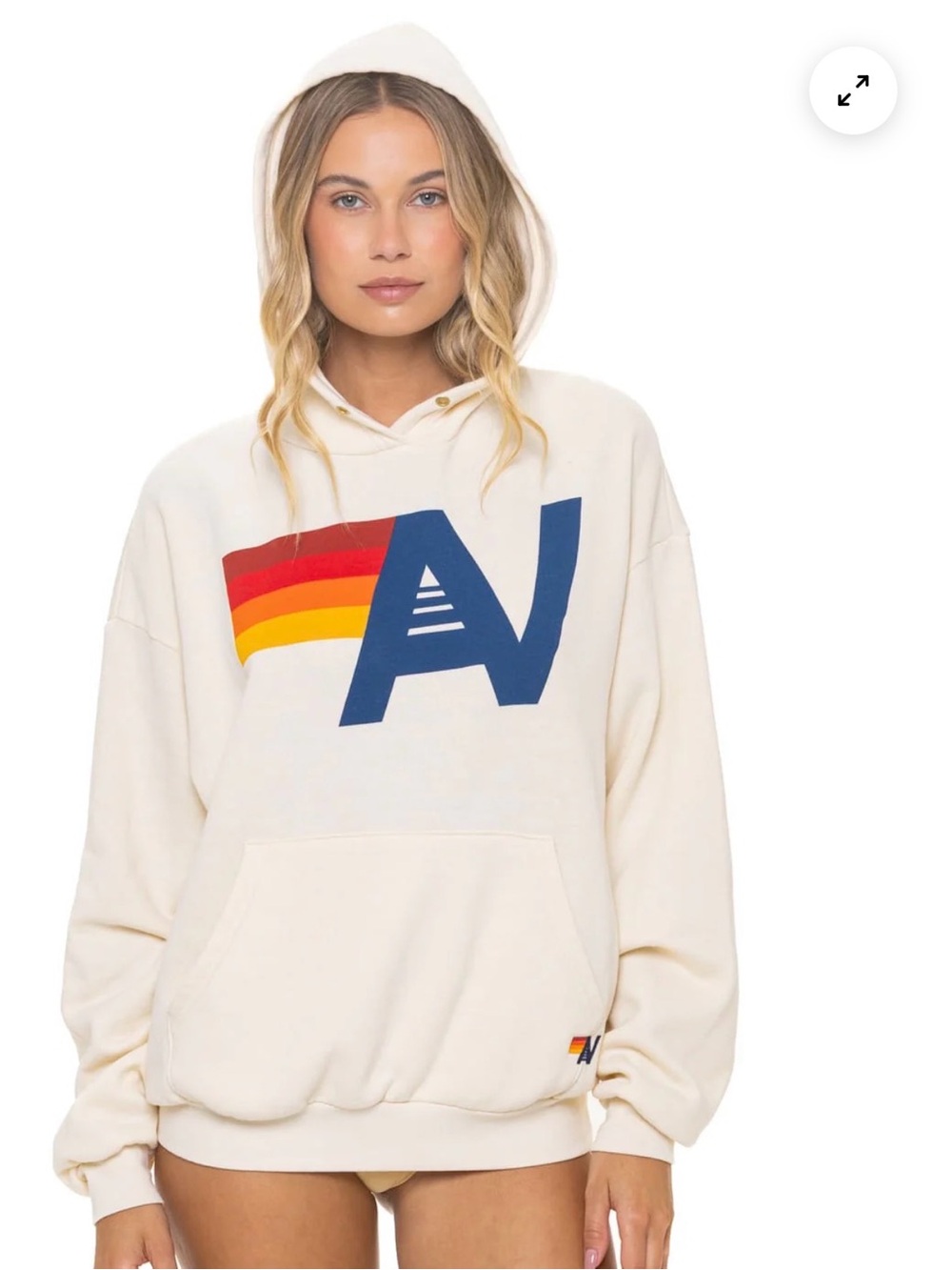 Aviator Nation Cream Hoodie with Yellow Label Accent